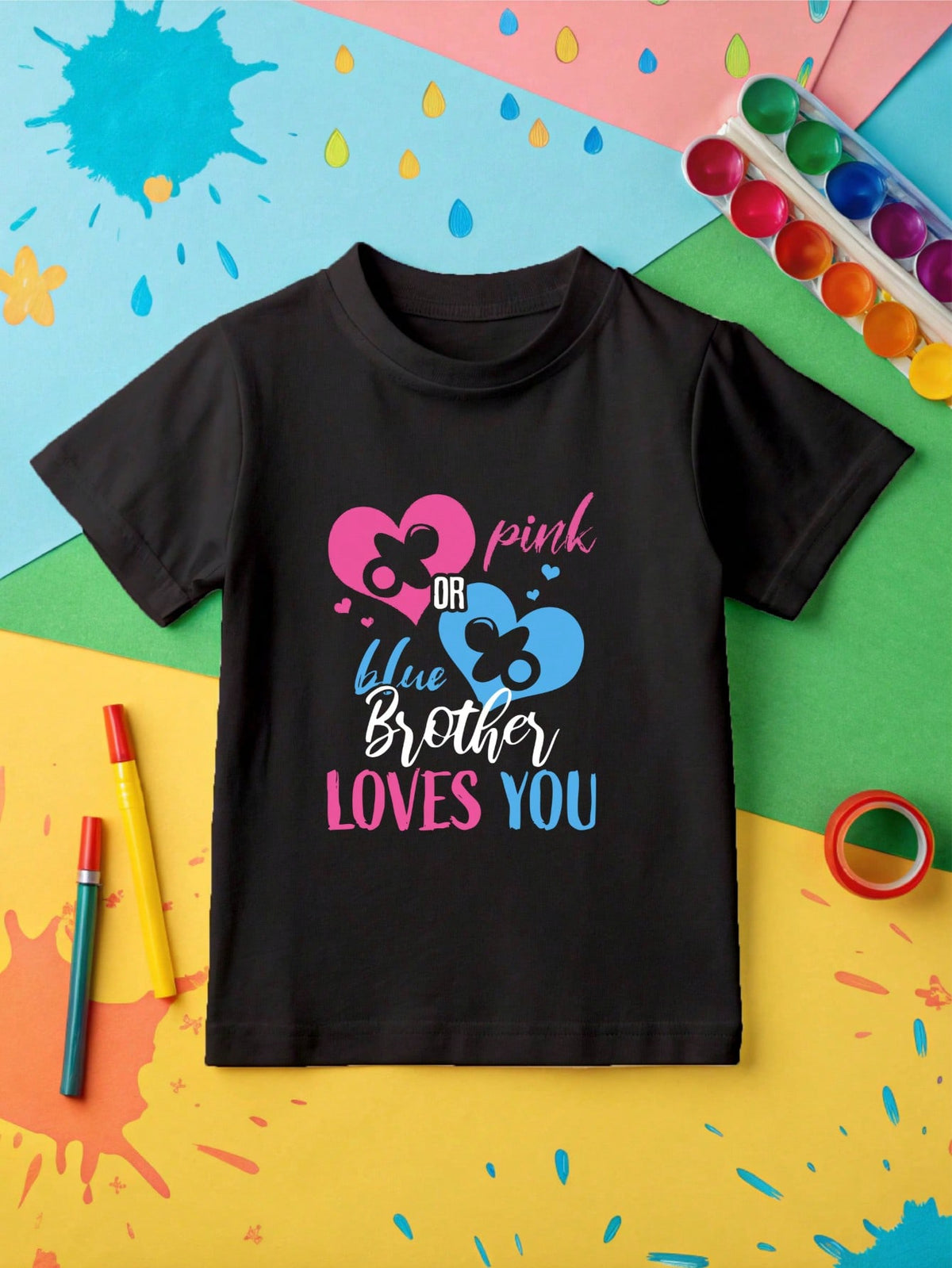 1PC Pink Or Blue Loves You Kids T-Shirt