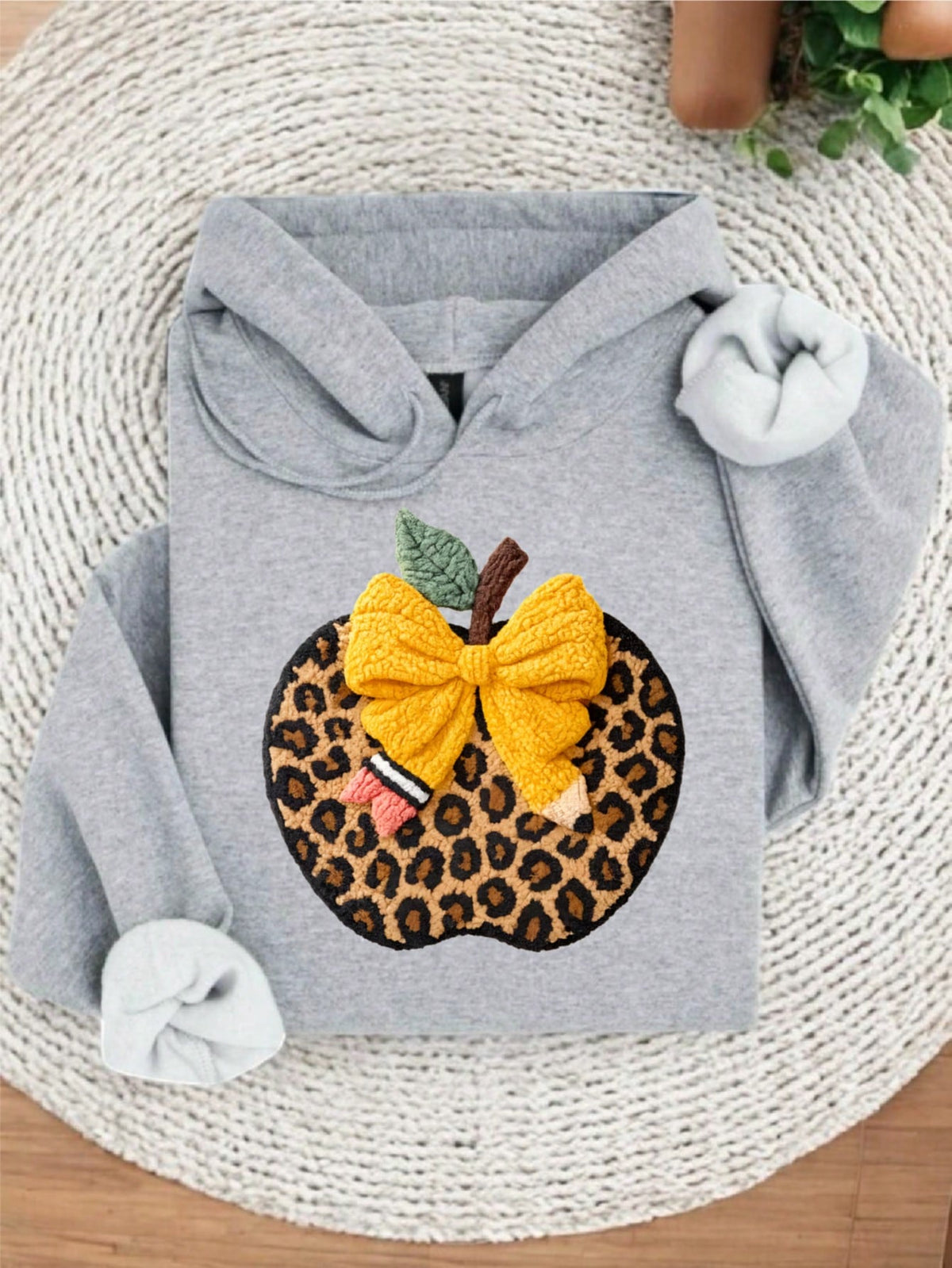 Cute Faux Yarn Leopard Teacher Hoodie