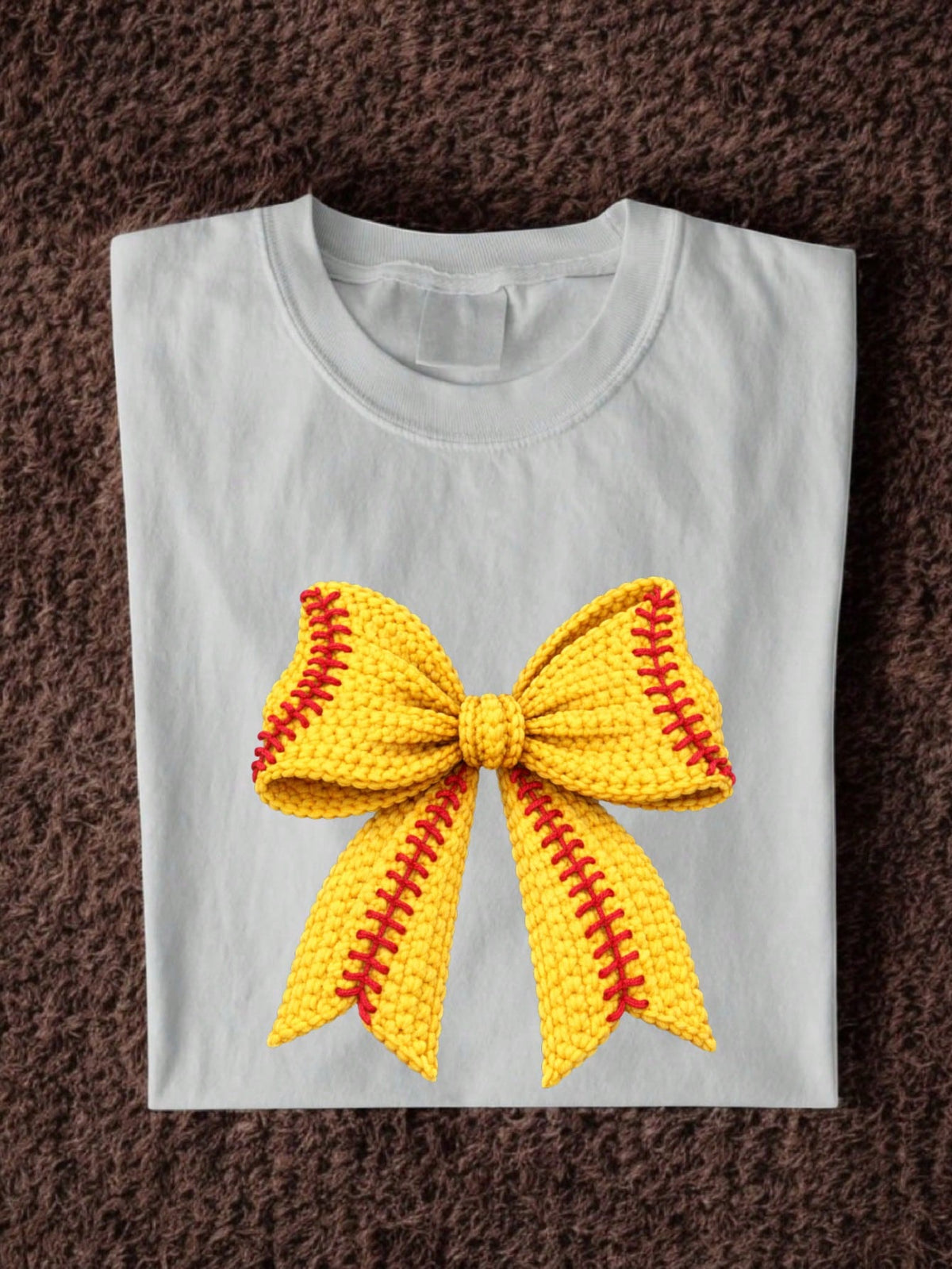 Faux Yarn Softball Coquette Bow T-Shirt