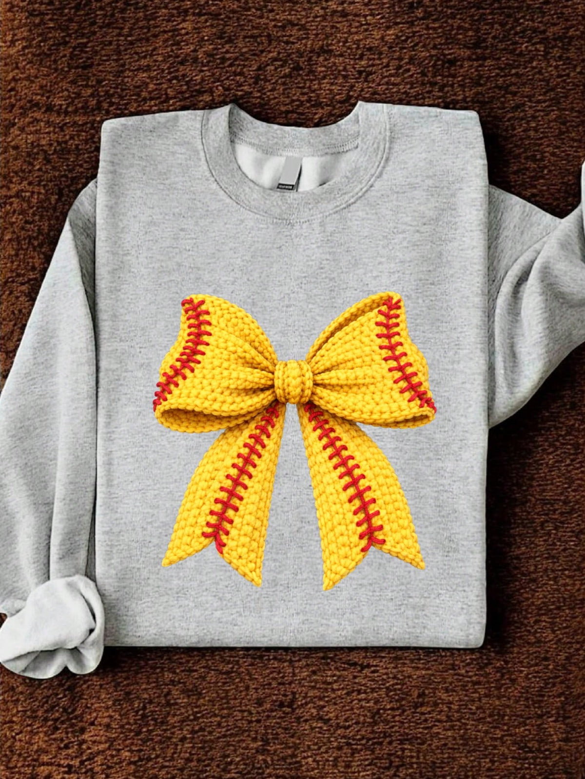 Faux Yarn Softball Coquette Bow Sweatshirt