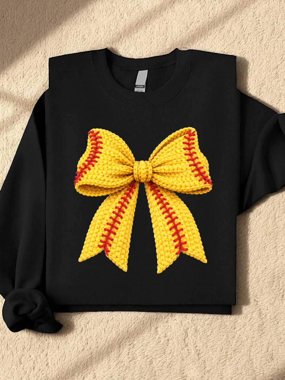 Faux Yarn Softball Coquette Bow Sweatshirt