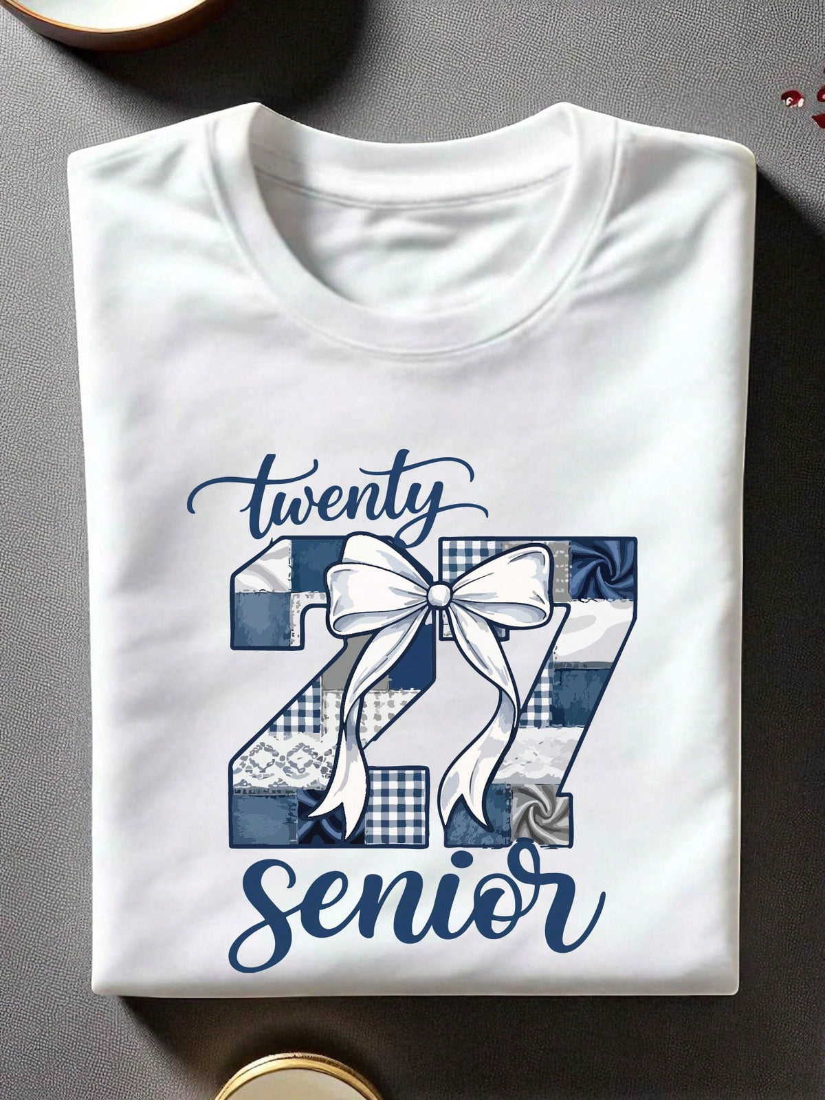 Faux Yarn Graphic Print Coquette Senior 2027 T-Shirt