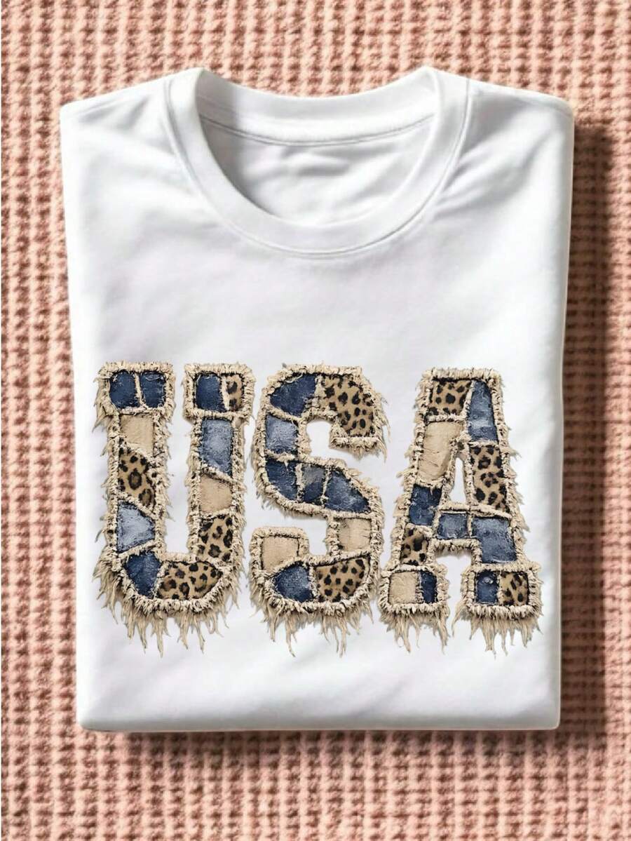Faux Patchwork USA T-Shirt