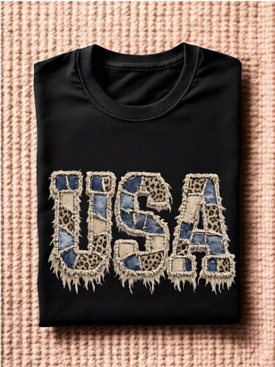 Faux Patchwork USA T-Shirt