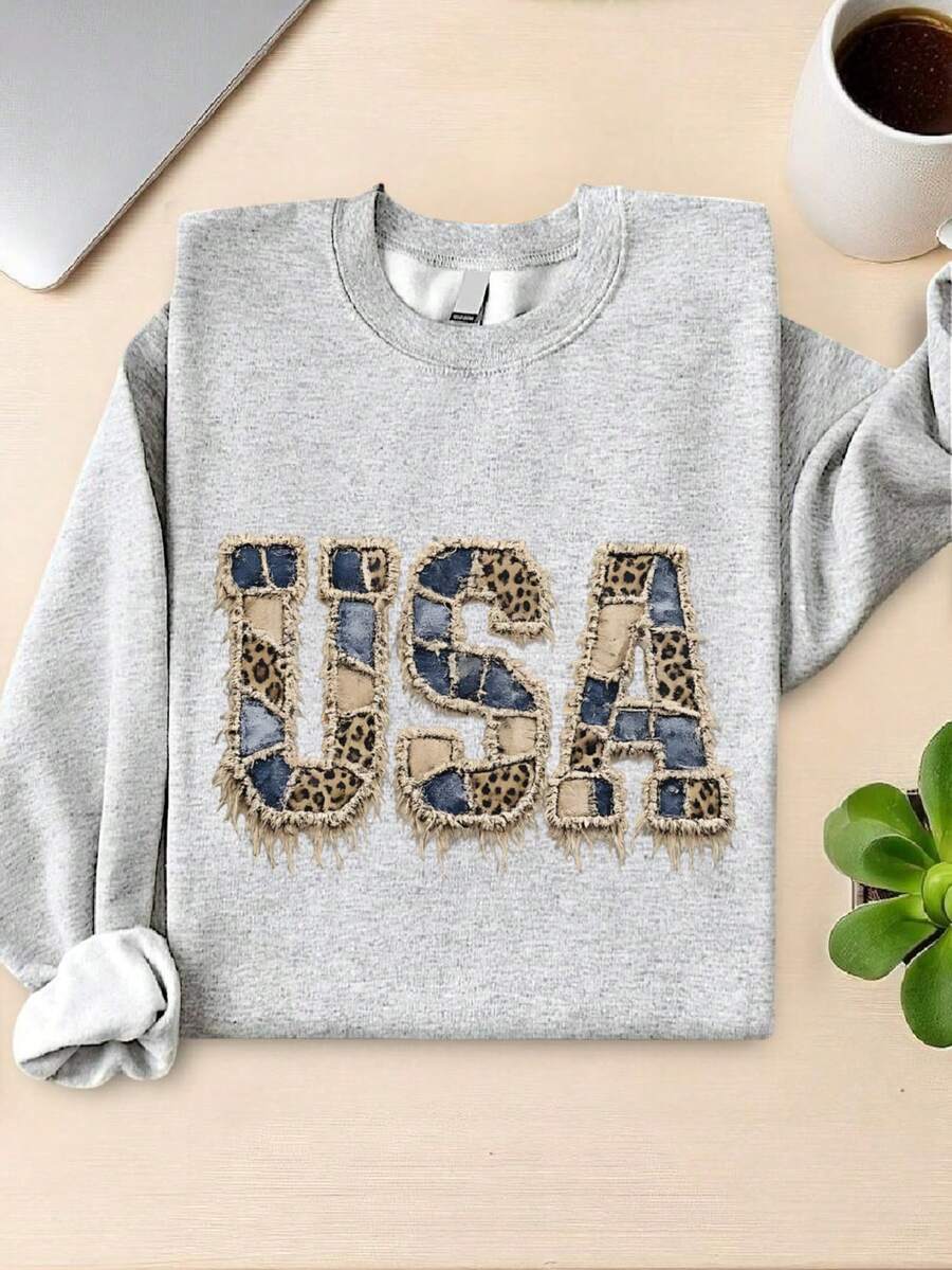 Faux Patchwork USA Sweatshirt