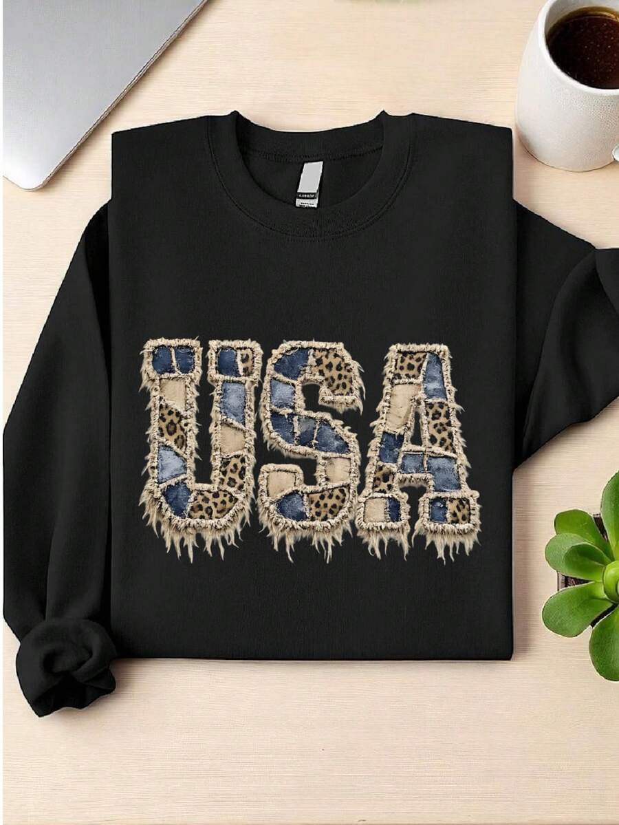 Faux Patchwork USA Sweatshirt