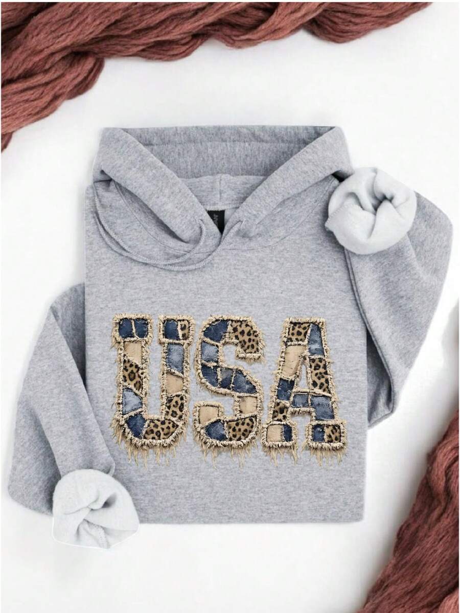 Faux Patchwork USA Hoodie
