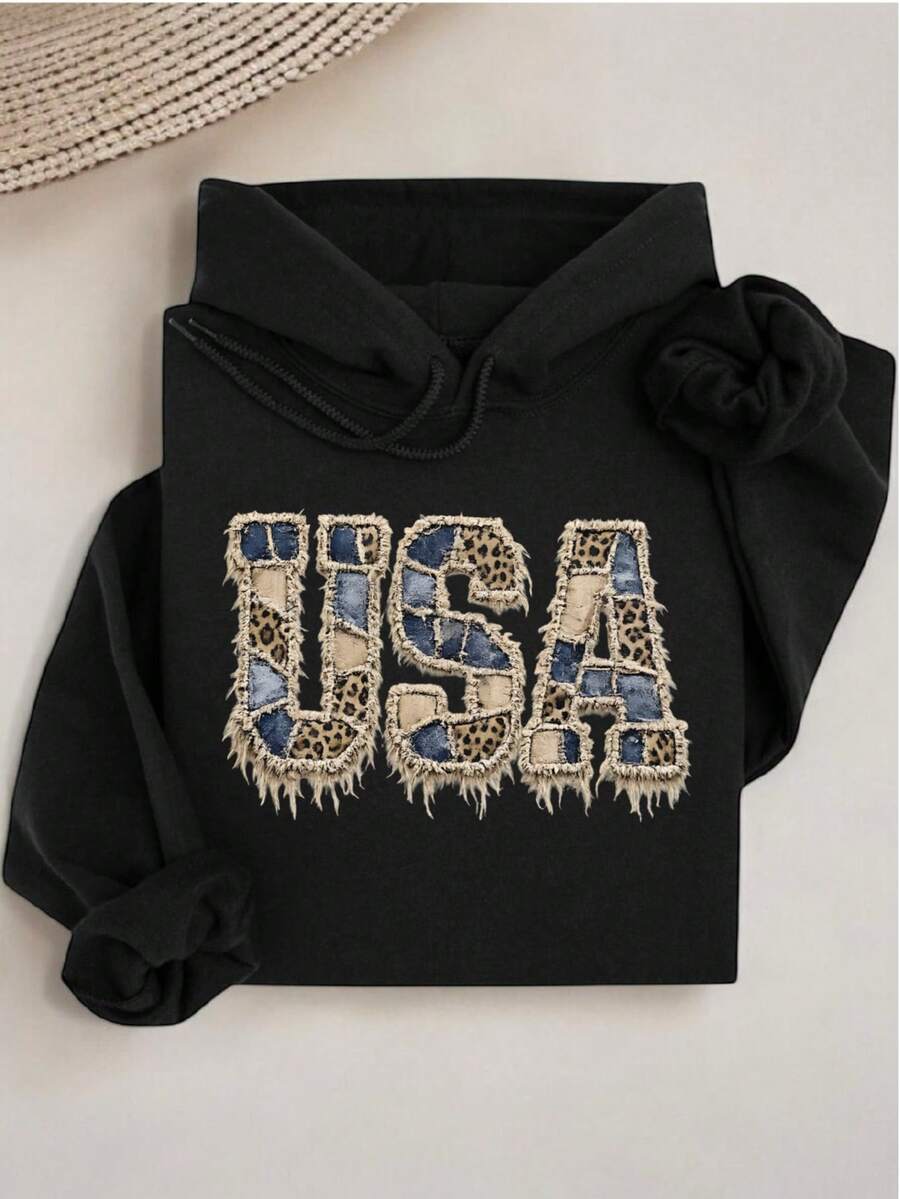 Faux Patchwork USA Hoodie