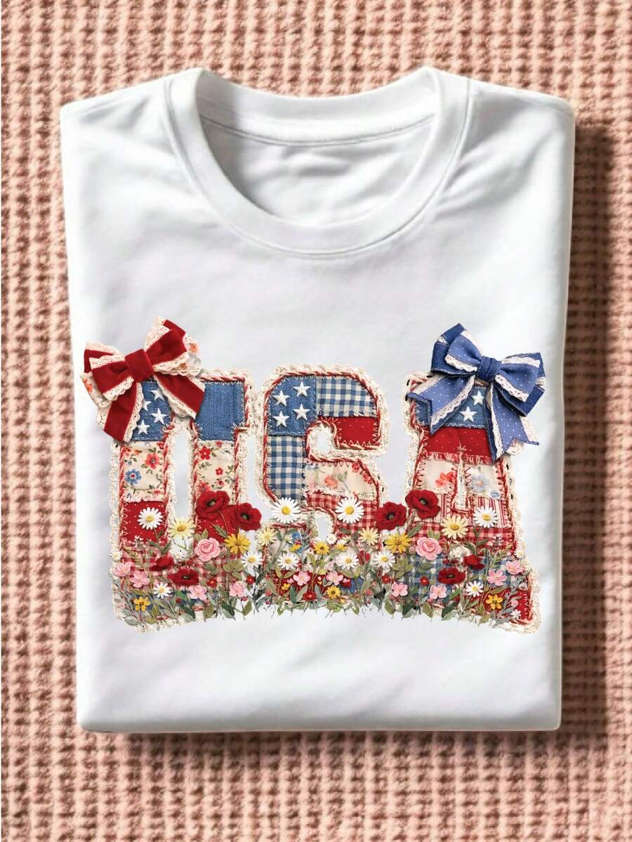 Vintage Patchwork Patriotic USA T-Shirt