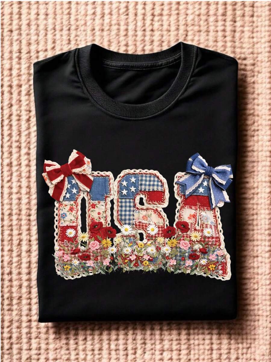 Vintage Patchwork Patriotic USA T-Shirt