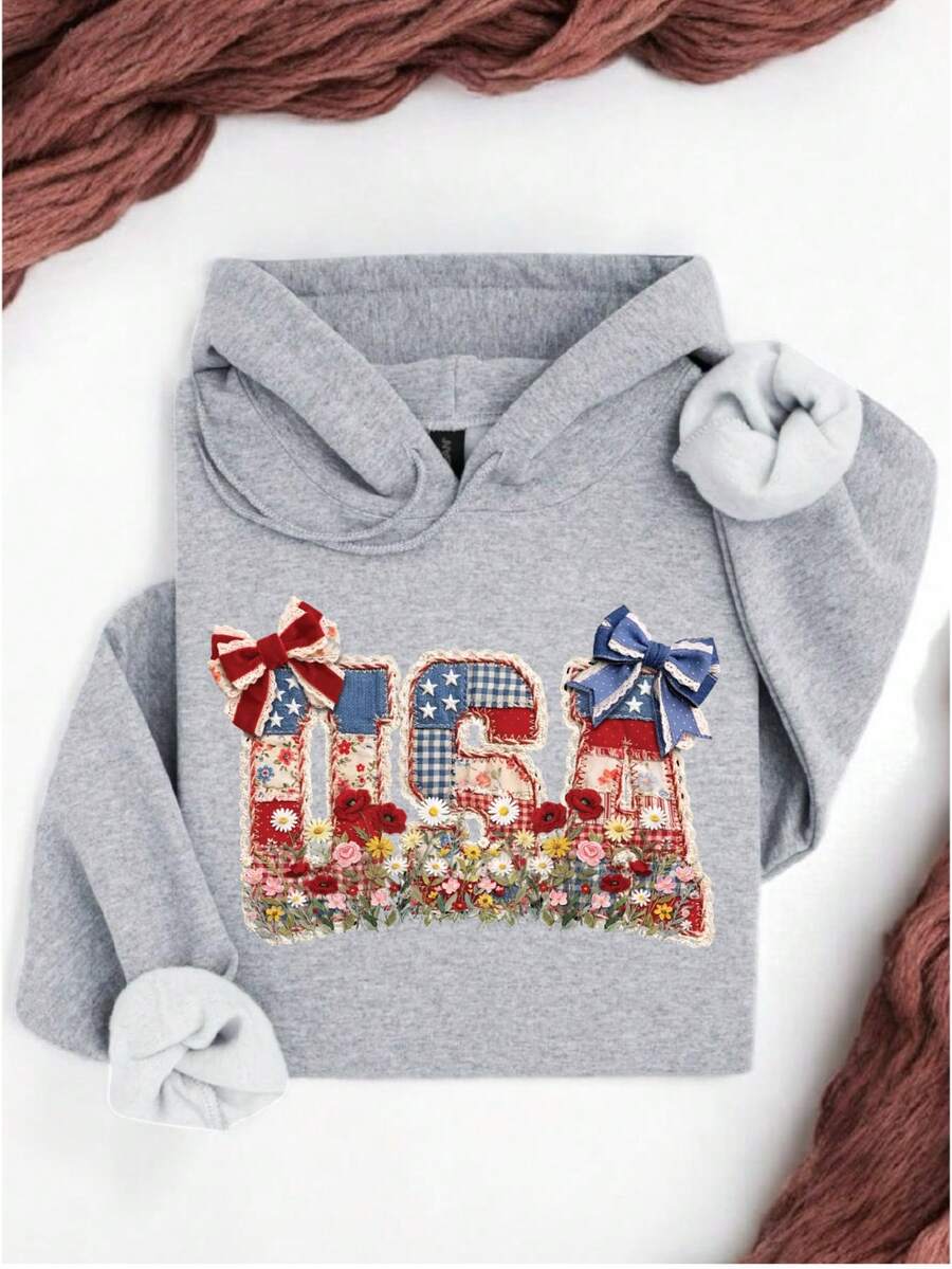 Vintage Patchwork Patriotic USA Hoodie
