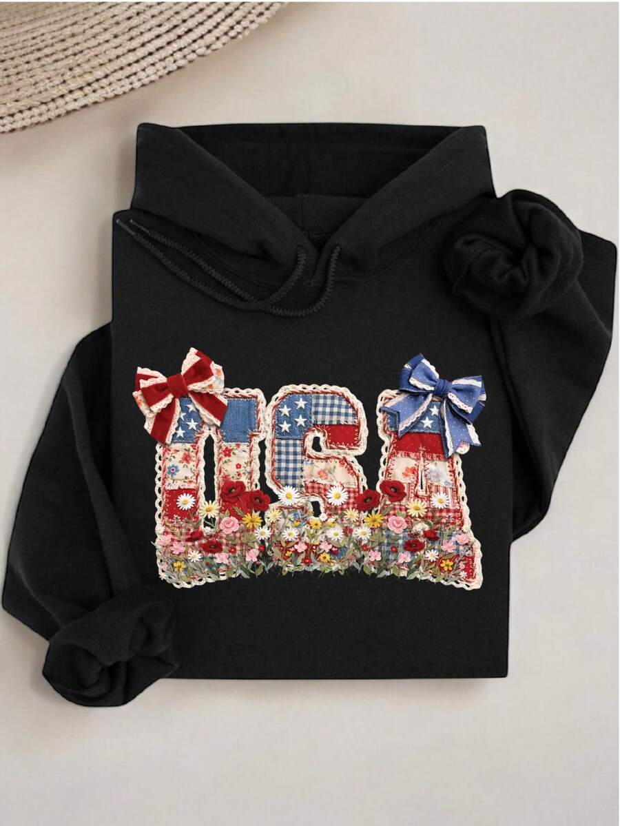 Vintage Patchwork Patriotic USA Hoodie