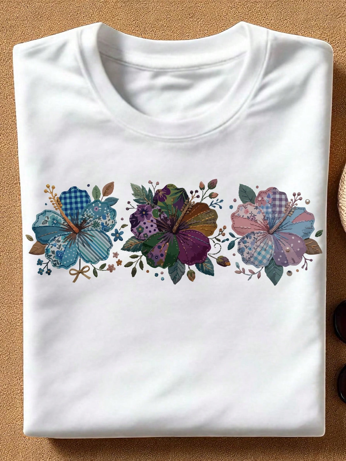 Faux Patchwork Hibiscus T-Shirt