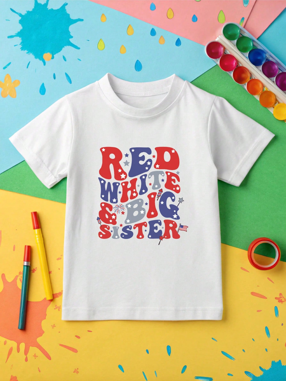 1 PC 4th Of July Siblings T-Shirt