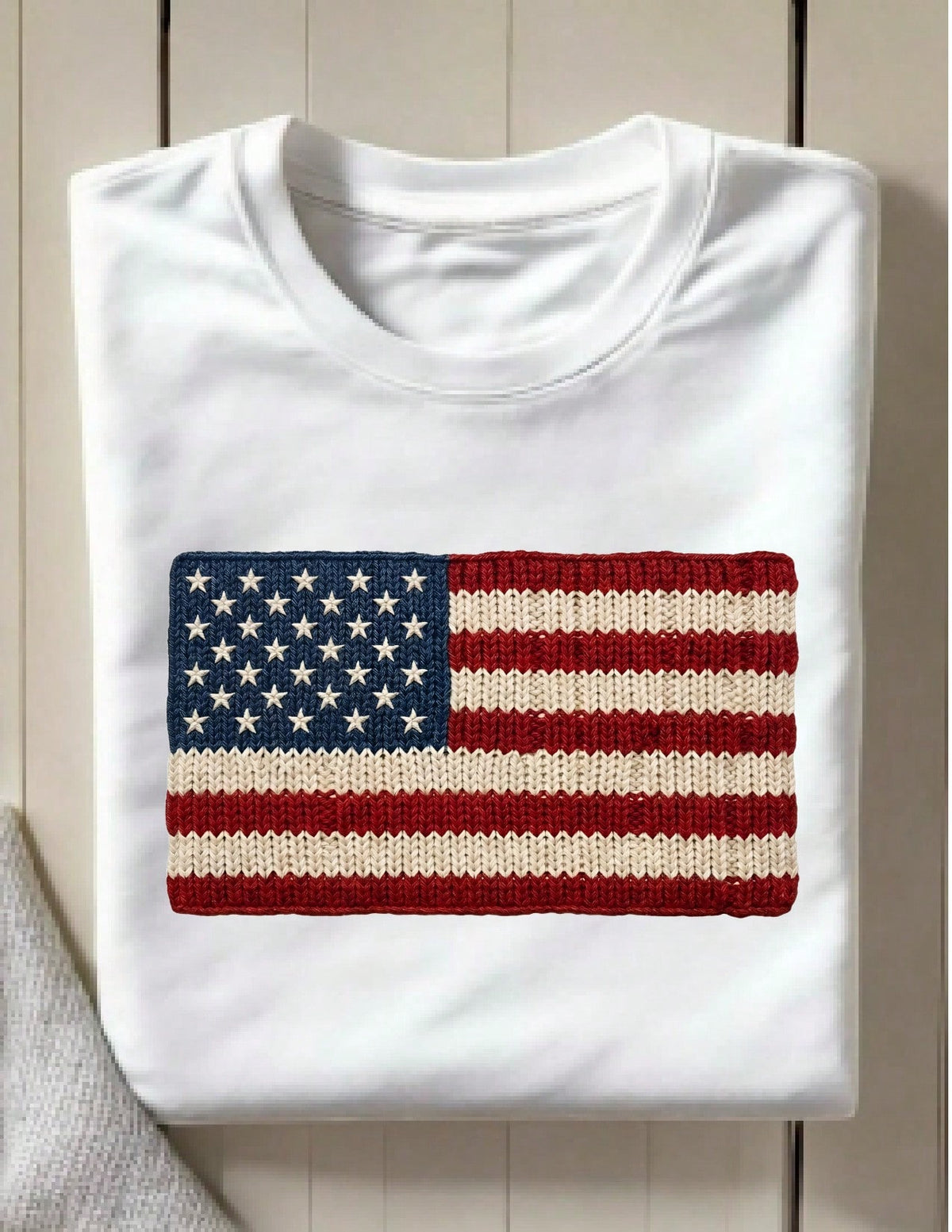 American Flag Embroidered T-Shirt