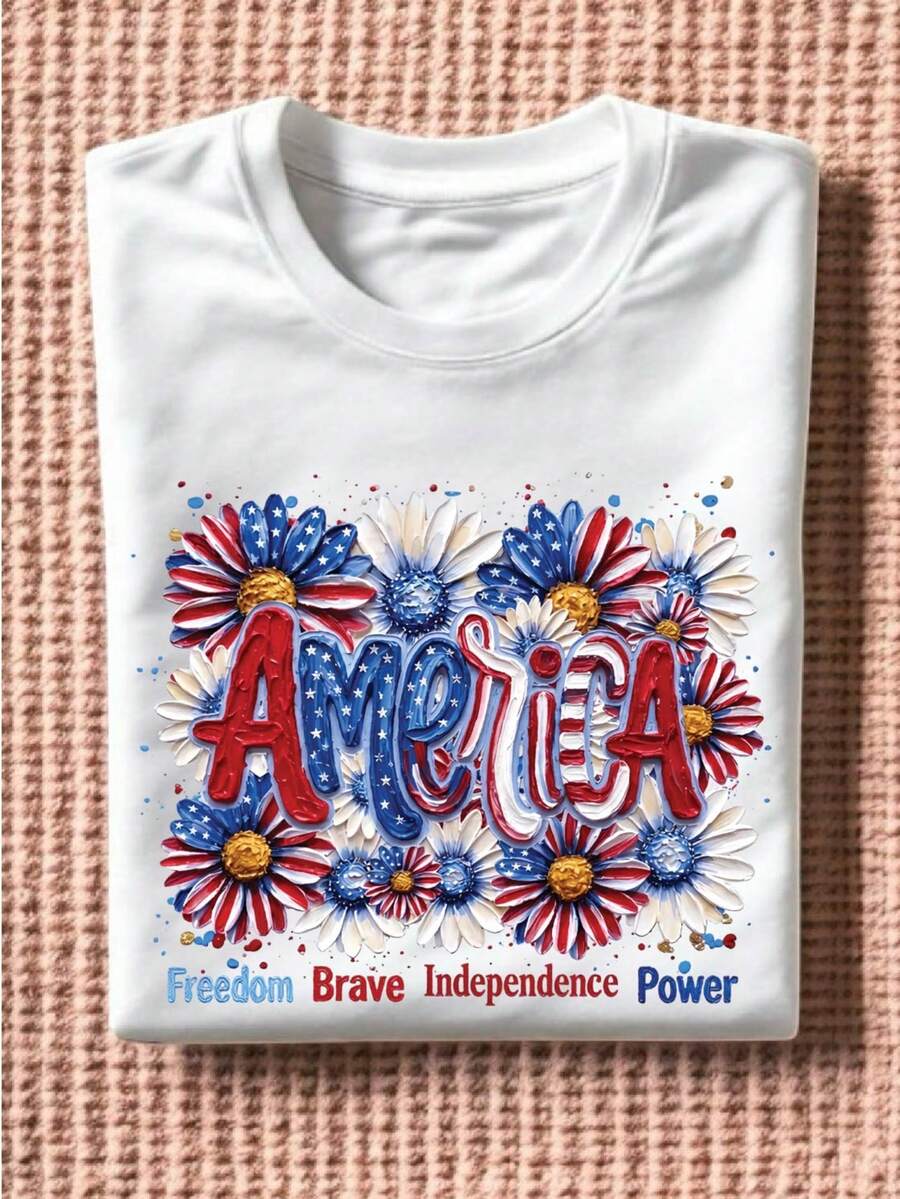 America Daisy Colorful Brushstroke T-Shirt