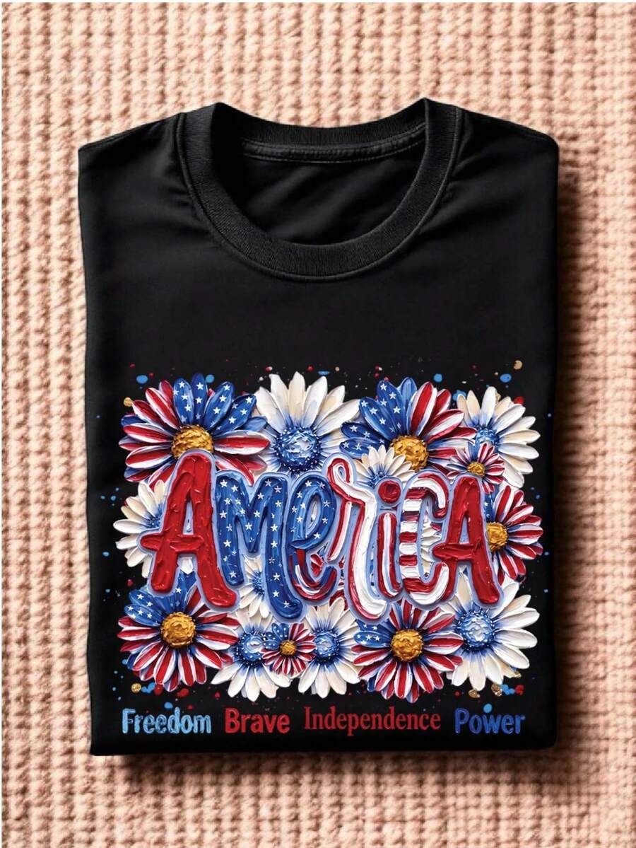 America Daisy Colorful Brushstroke T-Shirt