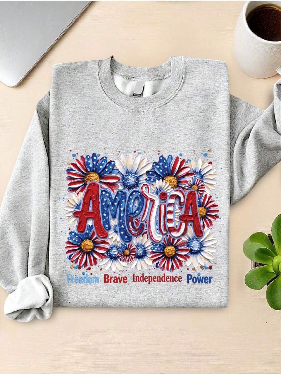 America Daisy Colorful Brushstroke Sweatshirt