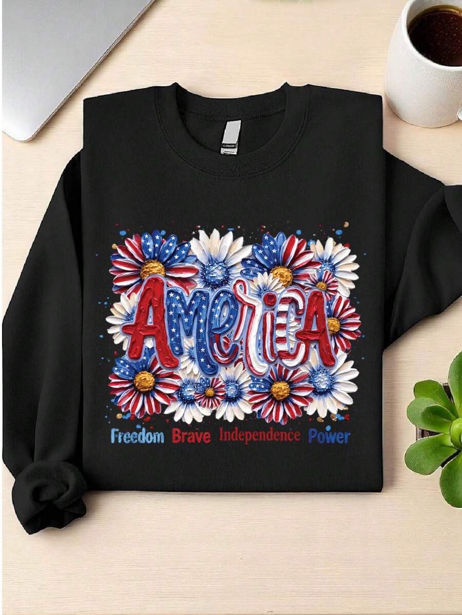 America Daisy Colorful Brushstroke Sweatshirt