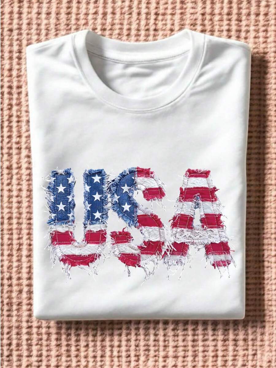 Faux Patchwork USA T-Shirt