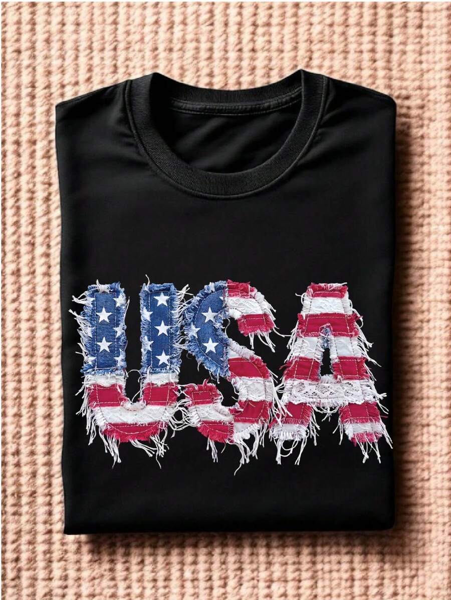 Faux Patchwork USA T-Shirt