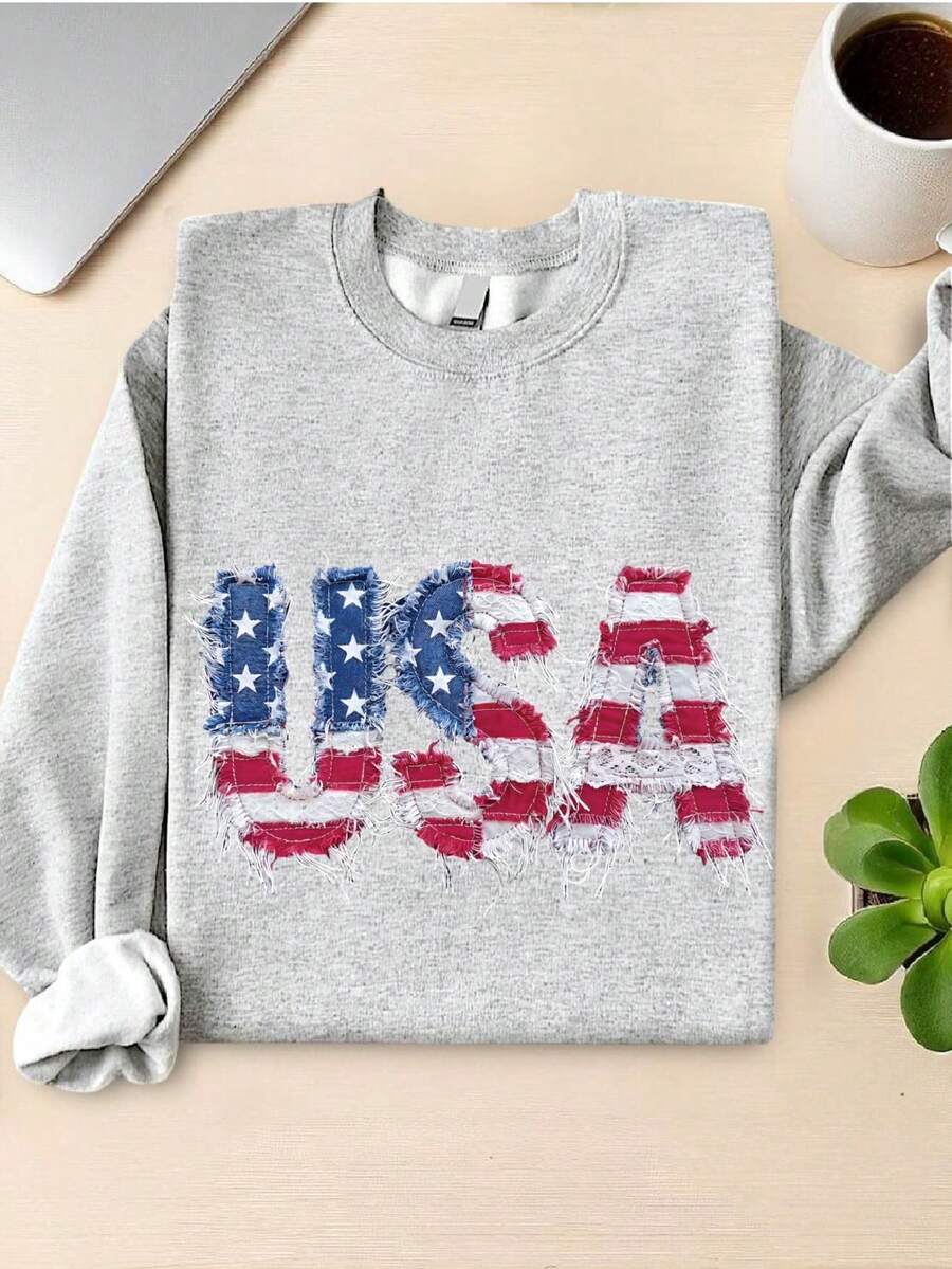 Faux Patchwork USA Sweatshirt