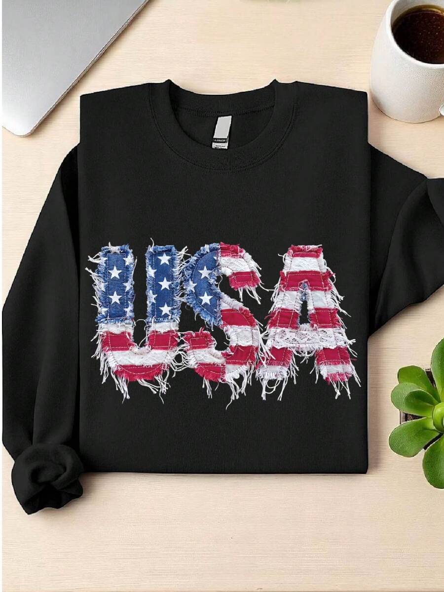 Faux Patchwork USA Sweatshirt