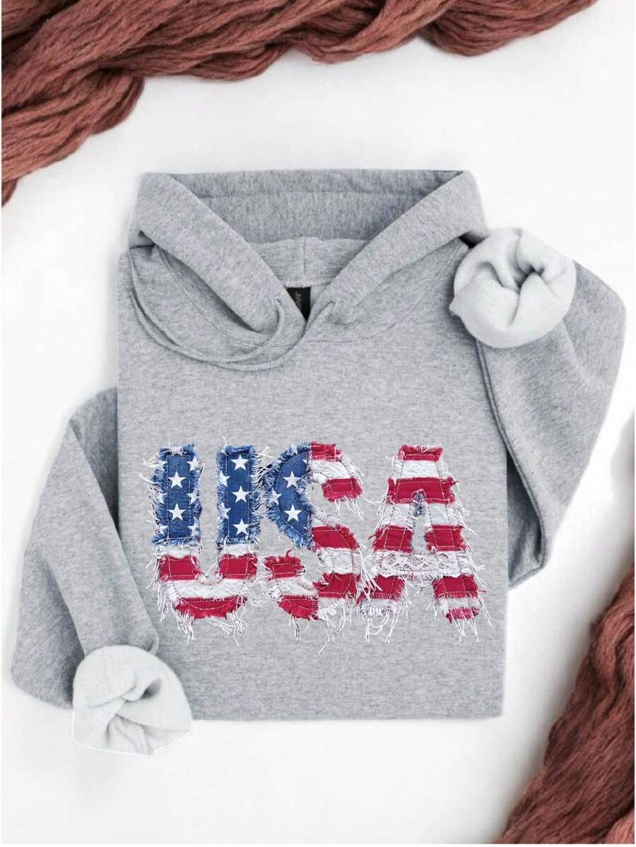 Faux Patchwork USA Hoodie
