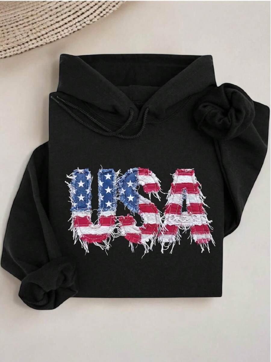 Faux Patchwork USA Hoodie