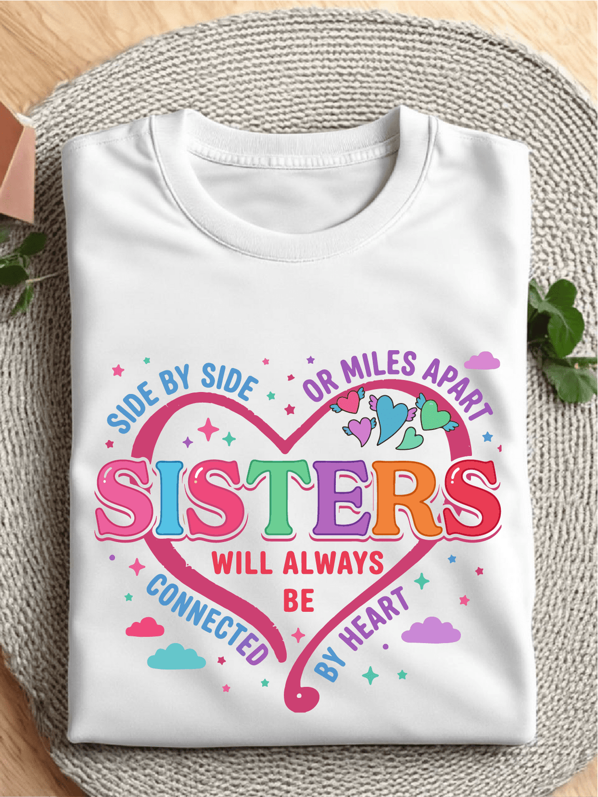 Side By Side Or Miles Apart Sisters T-Shirt