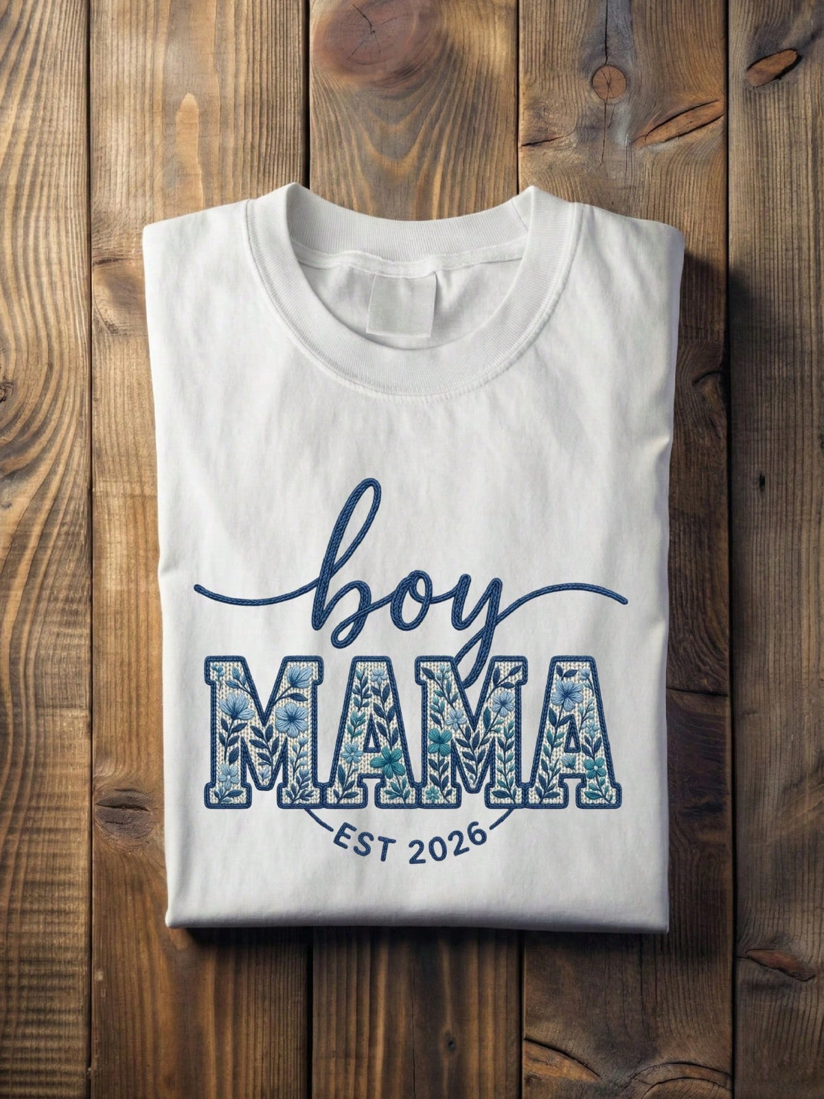 Boy Mama Est 2026 Faux Yarn Print T-Shirt