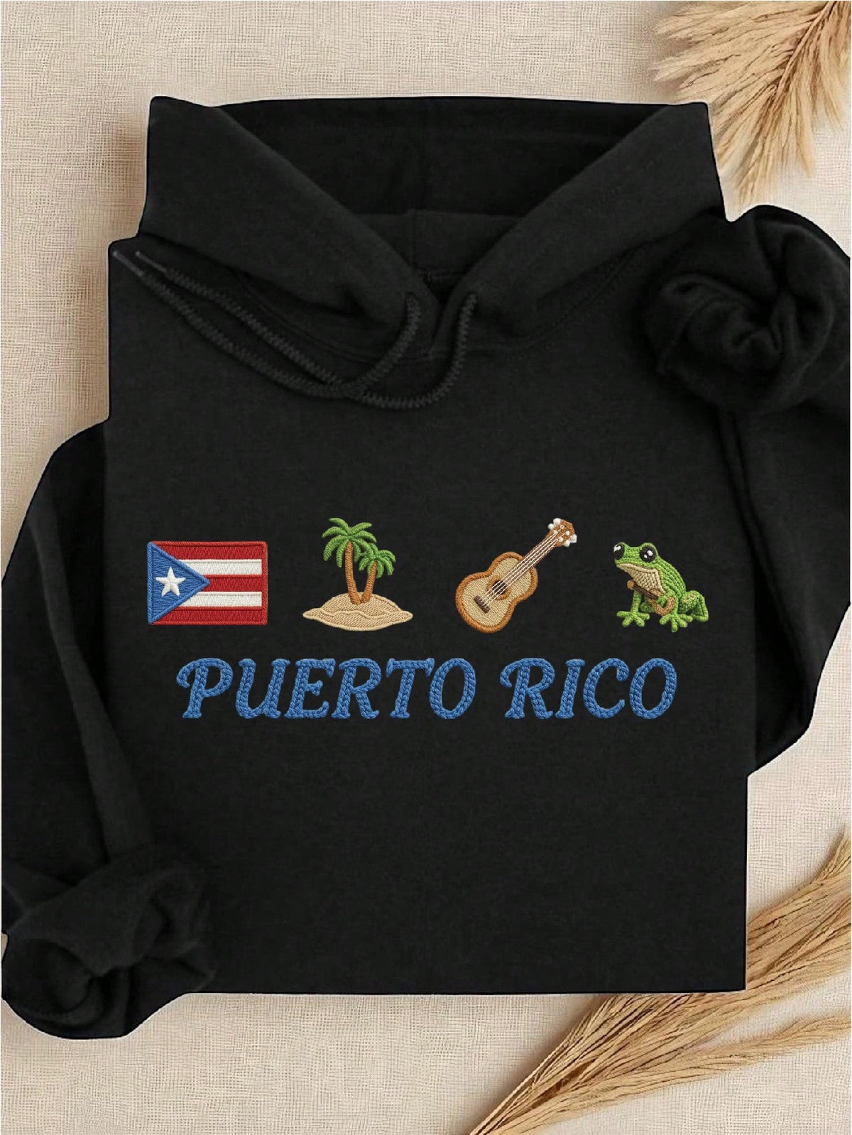 Puerto Rico Faux Yarn Print Hoodie