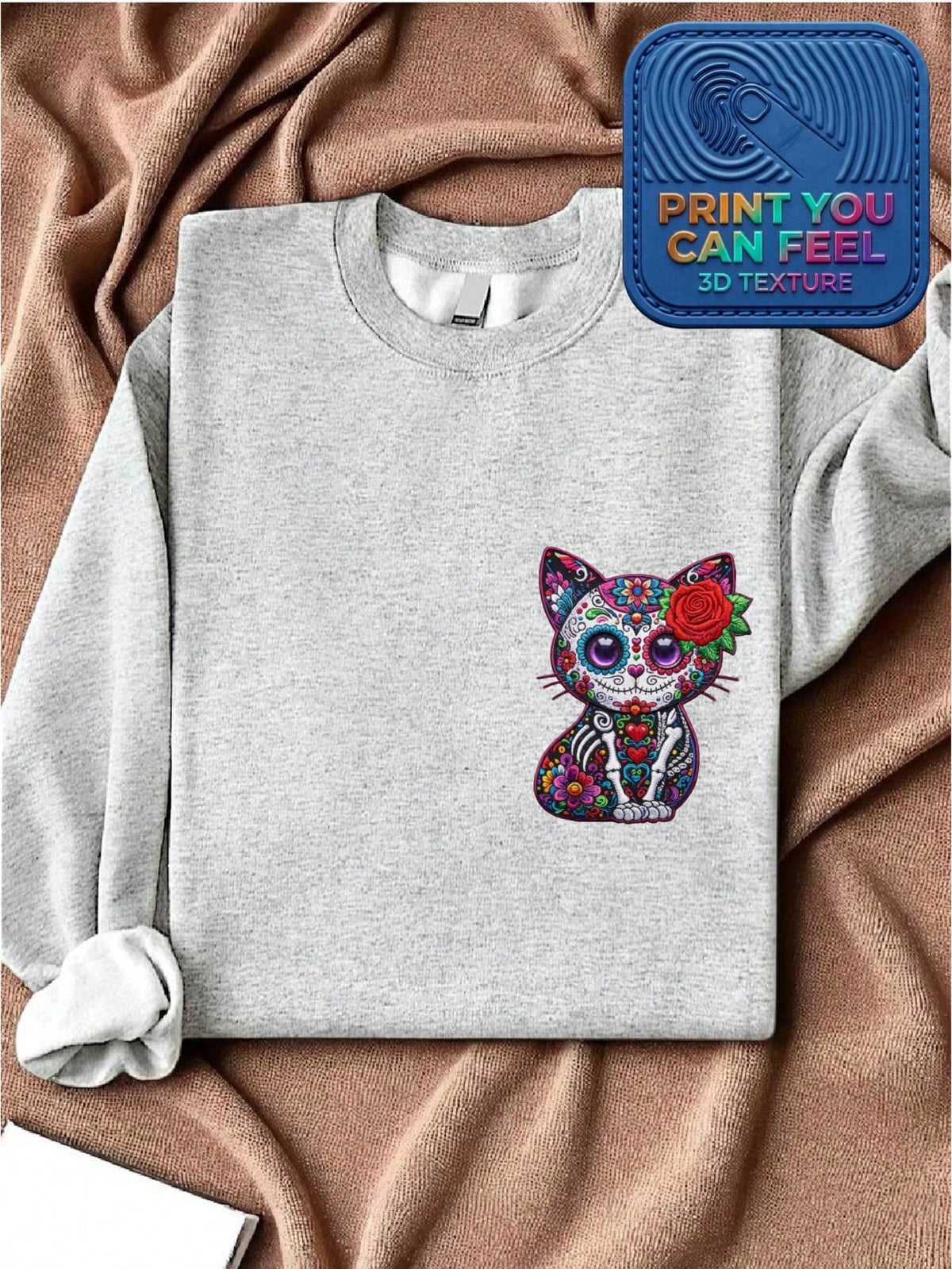 Floral Skull Cat 3D Pocket Size Patch Sweatshirt For Women Sweatshirt