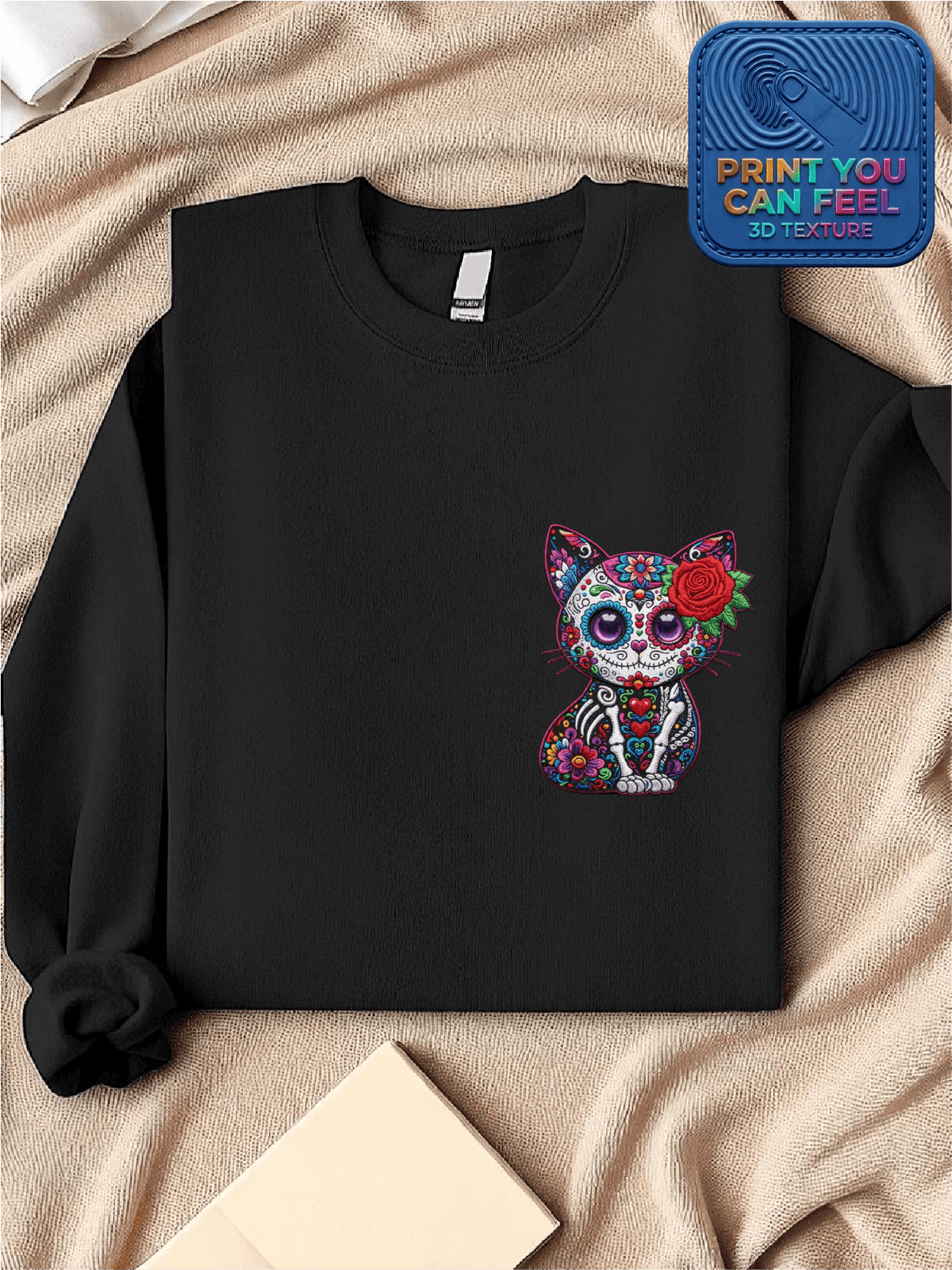 Floral Skull Cat 3D Pocket Size Patch Sweatshirt For Women Sweatshirt