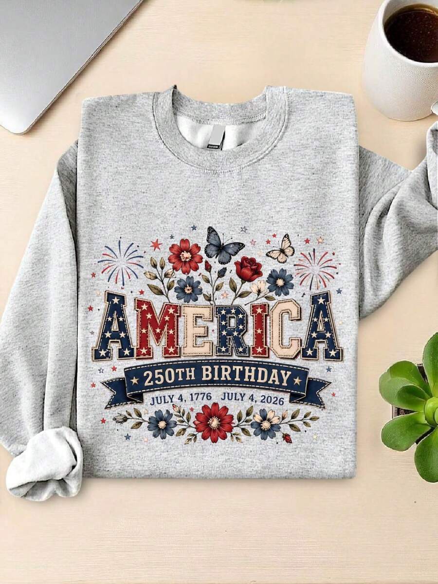 America 250th Birthday Faux Yarn Sweatshirt