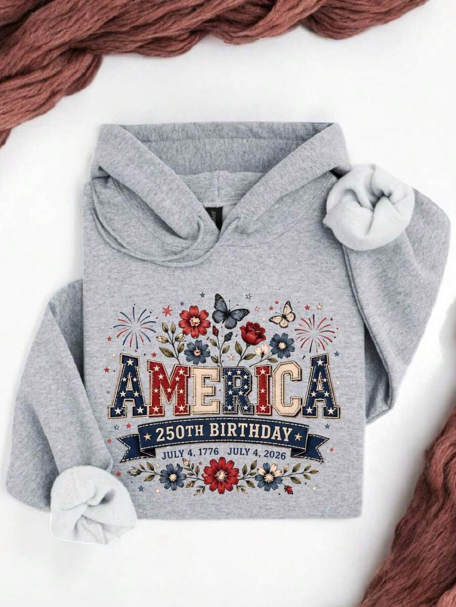 America 250th Birthday Faux Yarn Hoodie