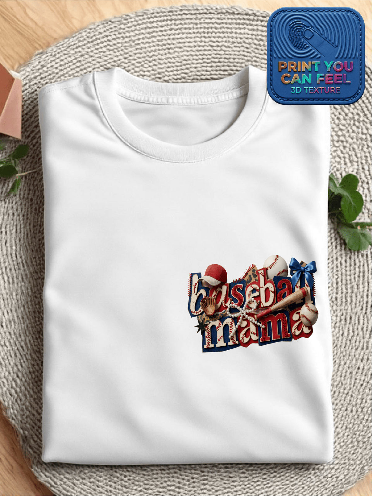 Retro Baseball Mama 3D Pocket Patch T-Shirt