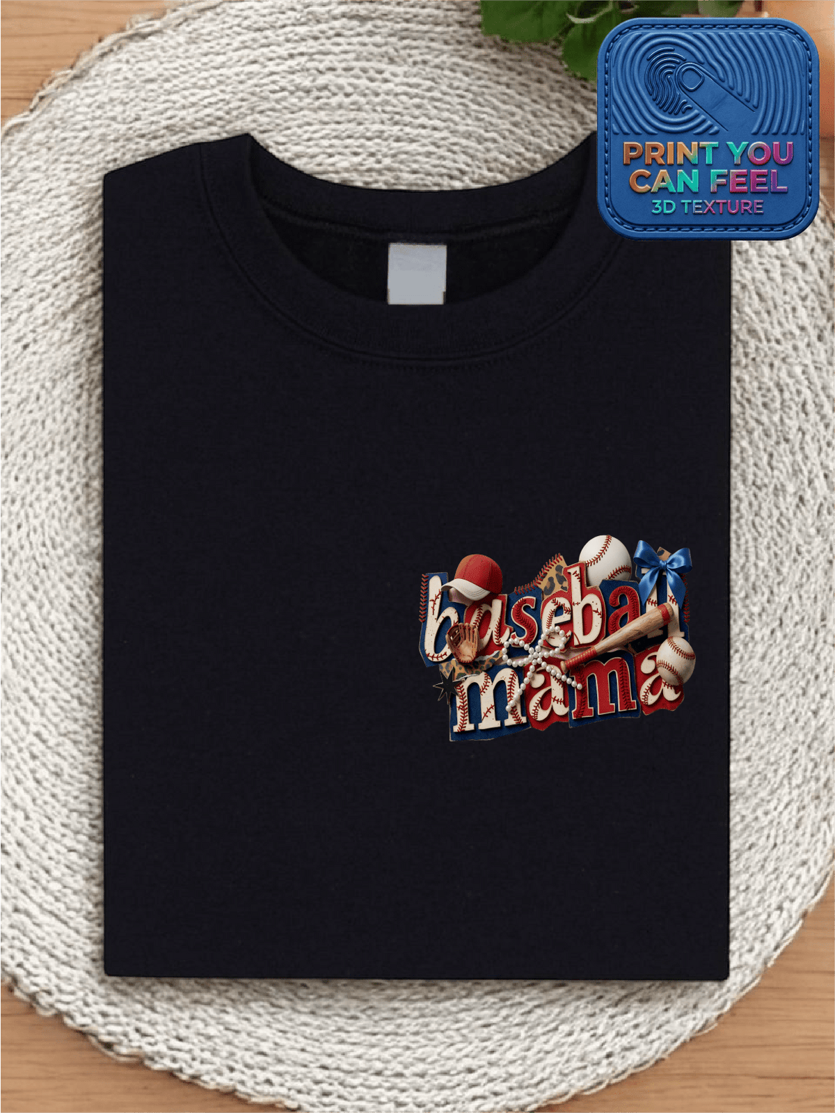 Retro Baseball Mama 3D Pocket Patch T-Shirt