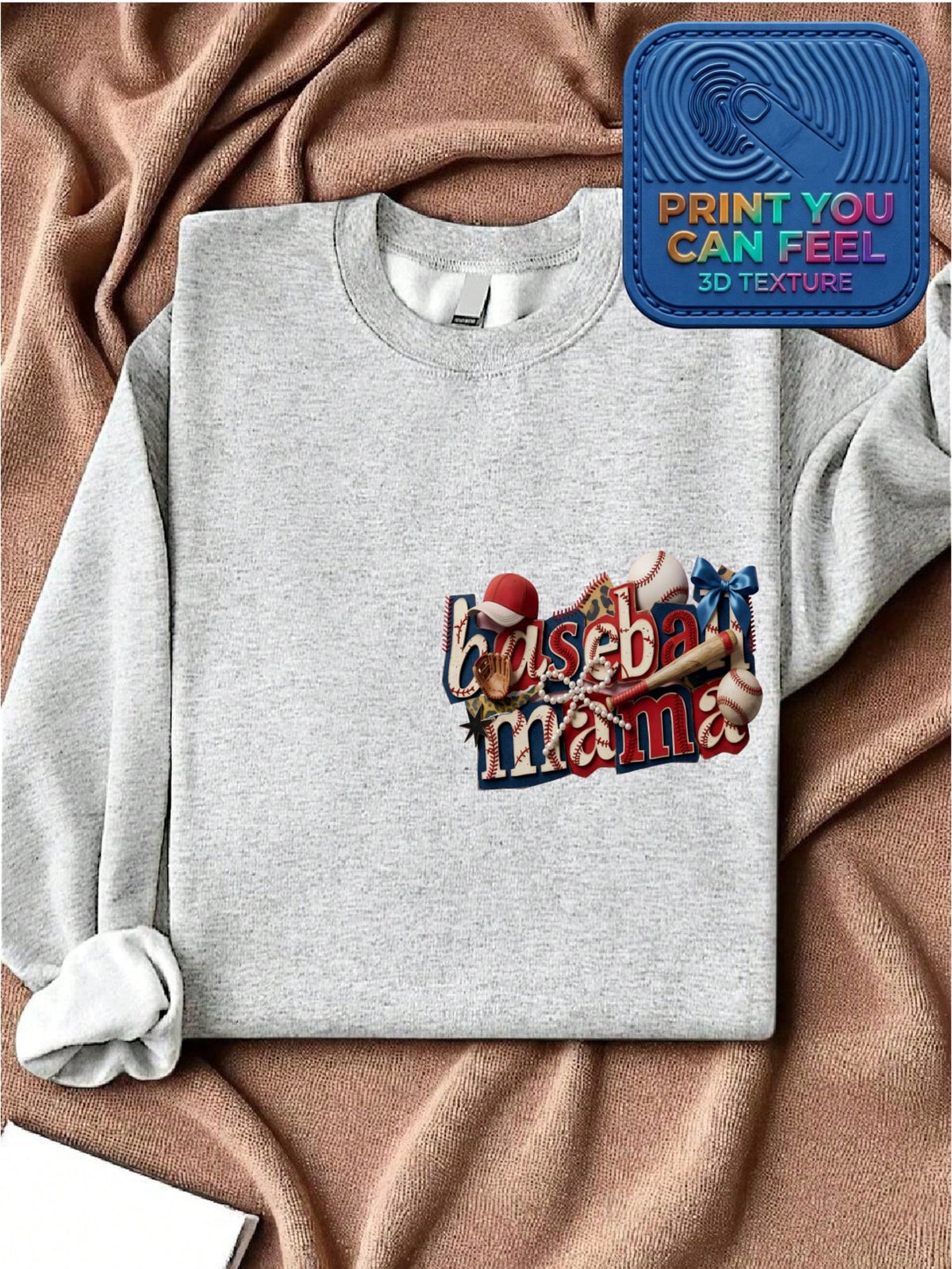 Retro Baseball Mama 3D Pocket Patch Sweatshirt