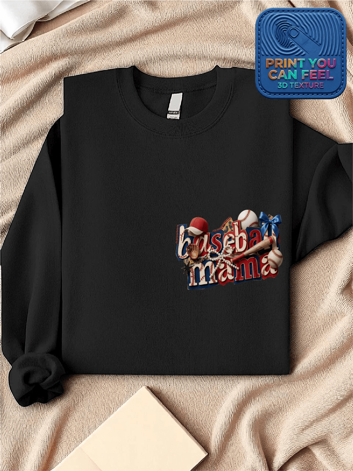 Retro Baseball Mama 3D Pocket Patch Sweatshirt