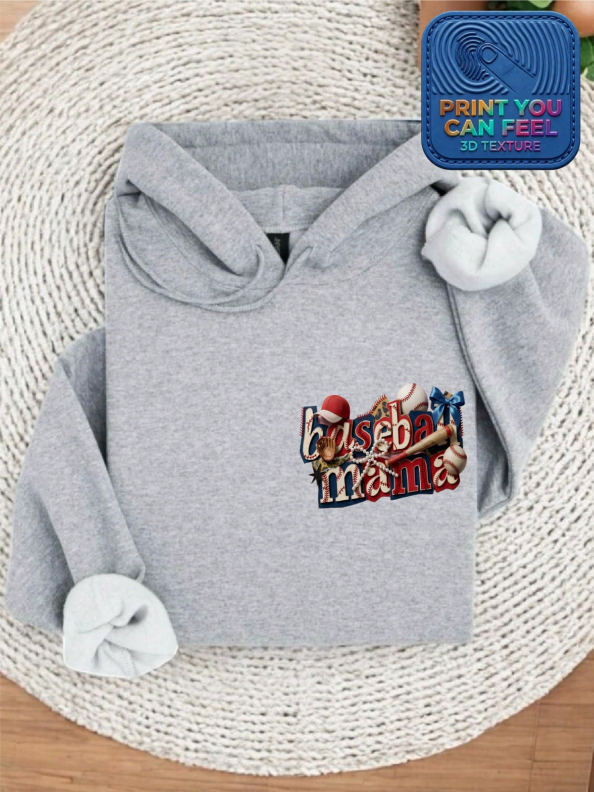 Retro Baseball Mama 3D Pocket Patch Hoodie
