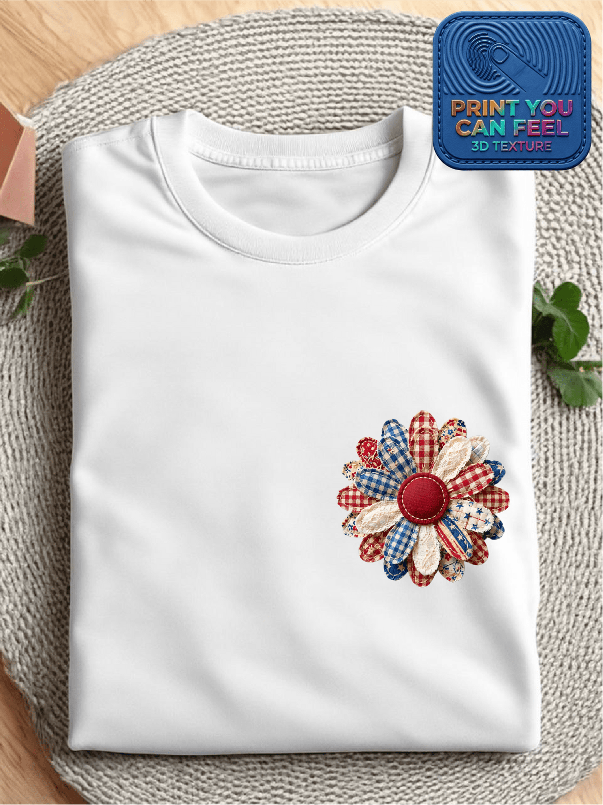 Vintage Flower 4th July 3D Patch T-Shirt