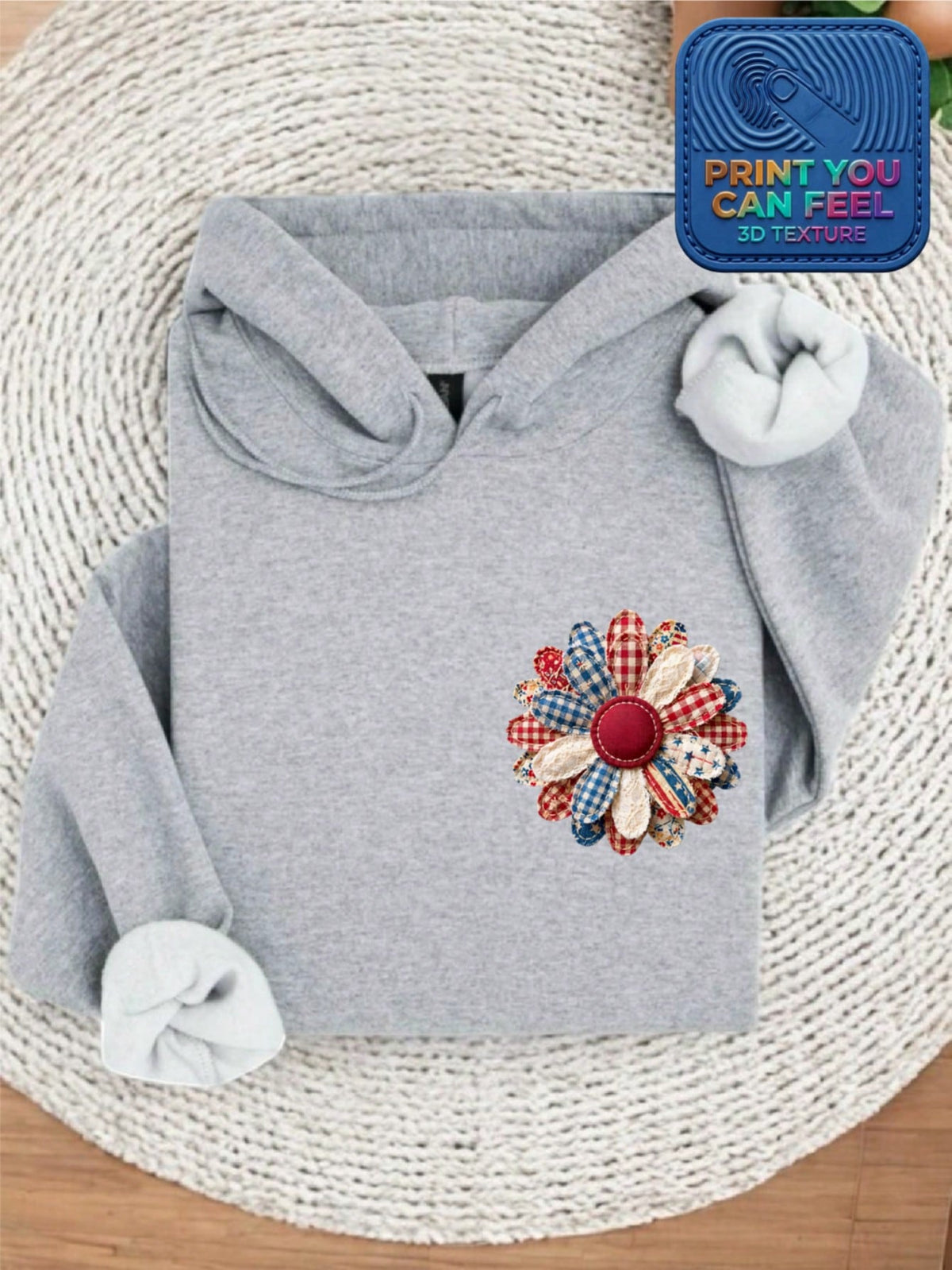 Vintage Flower 4th July 3D Patch Hoodie