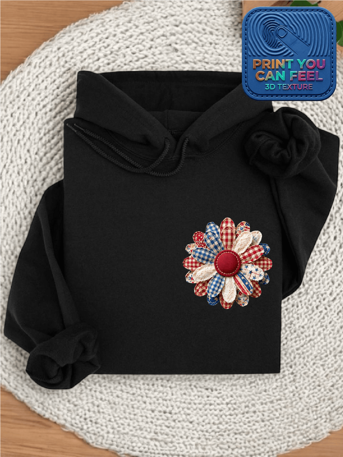 Vintage Flower 4th July 3D Patch Hoodie
