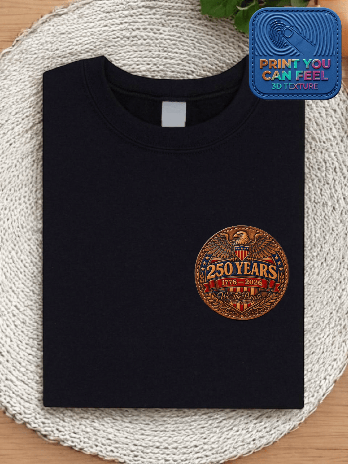 Faux Leather Patch Printed USA Eagle T-Shirt