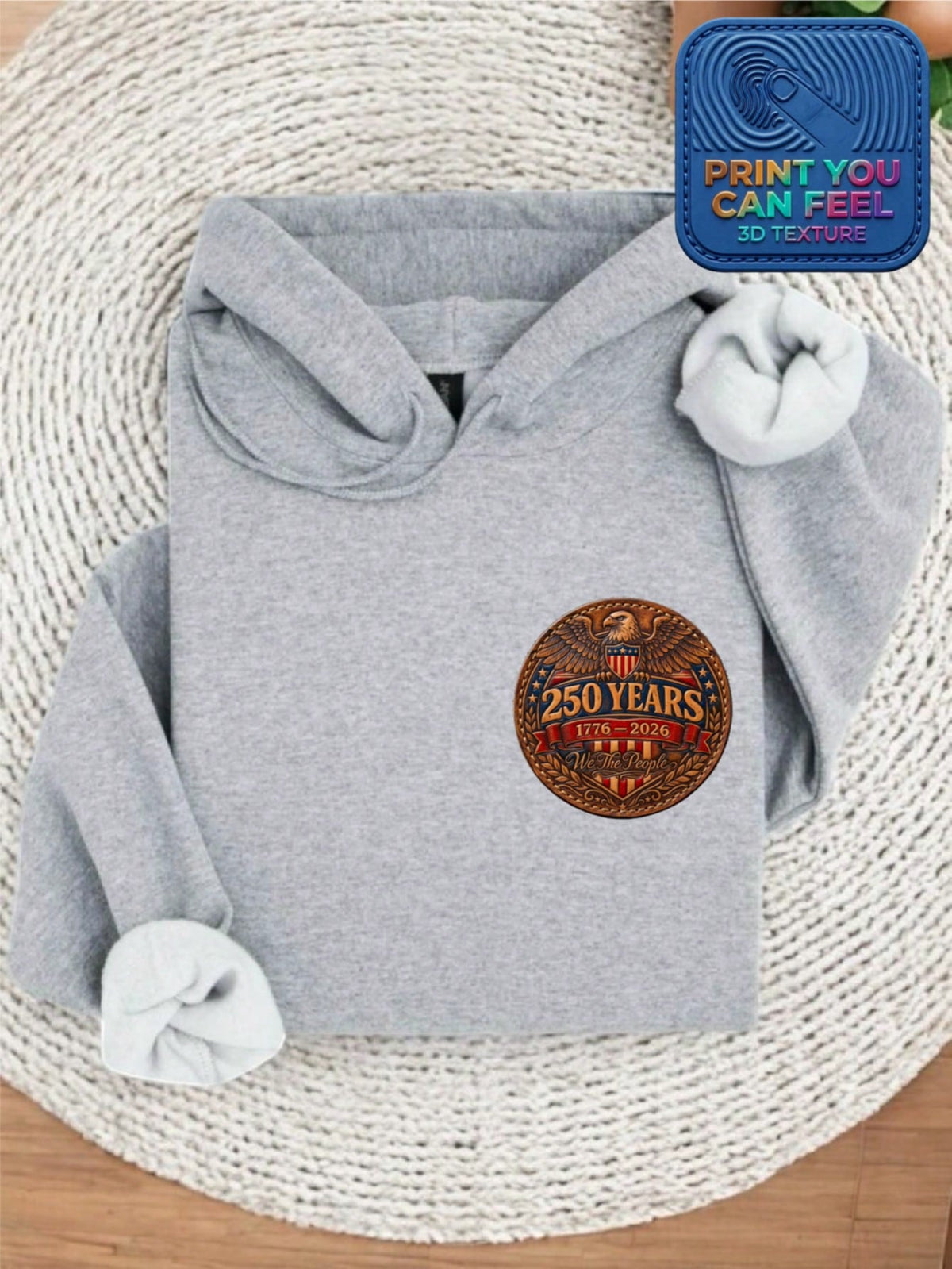 Faux Leather Patch Printed USA Eagle Hoodie