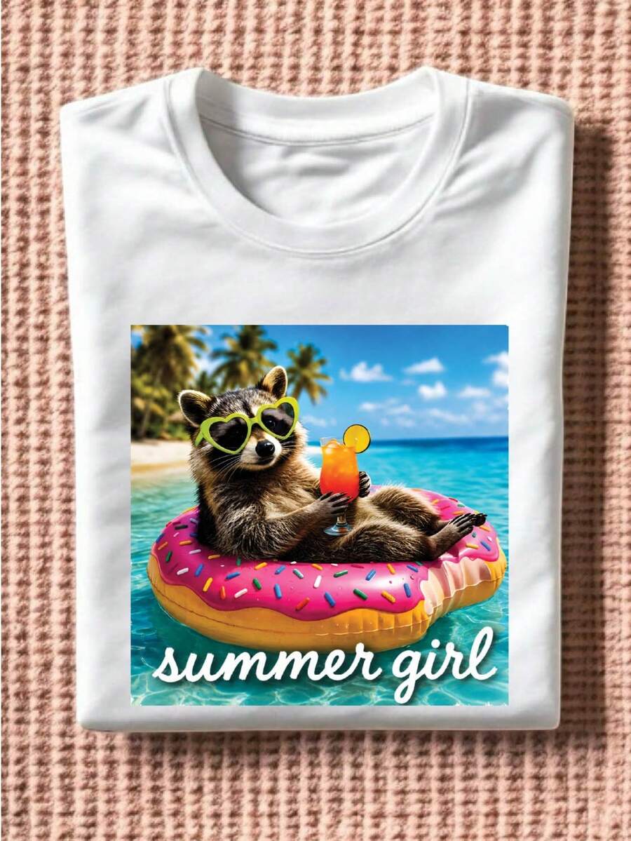 Girl Summer Raccoon T-Shirt