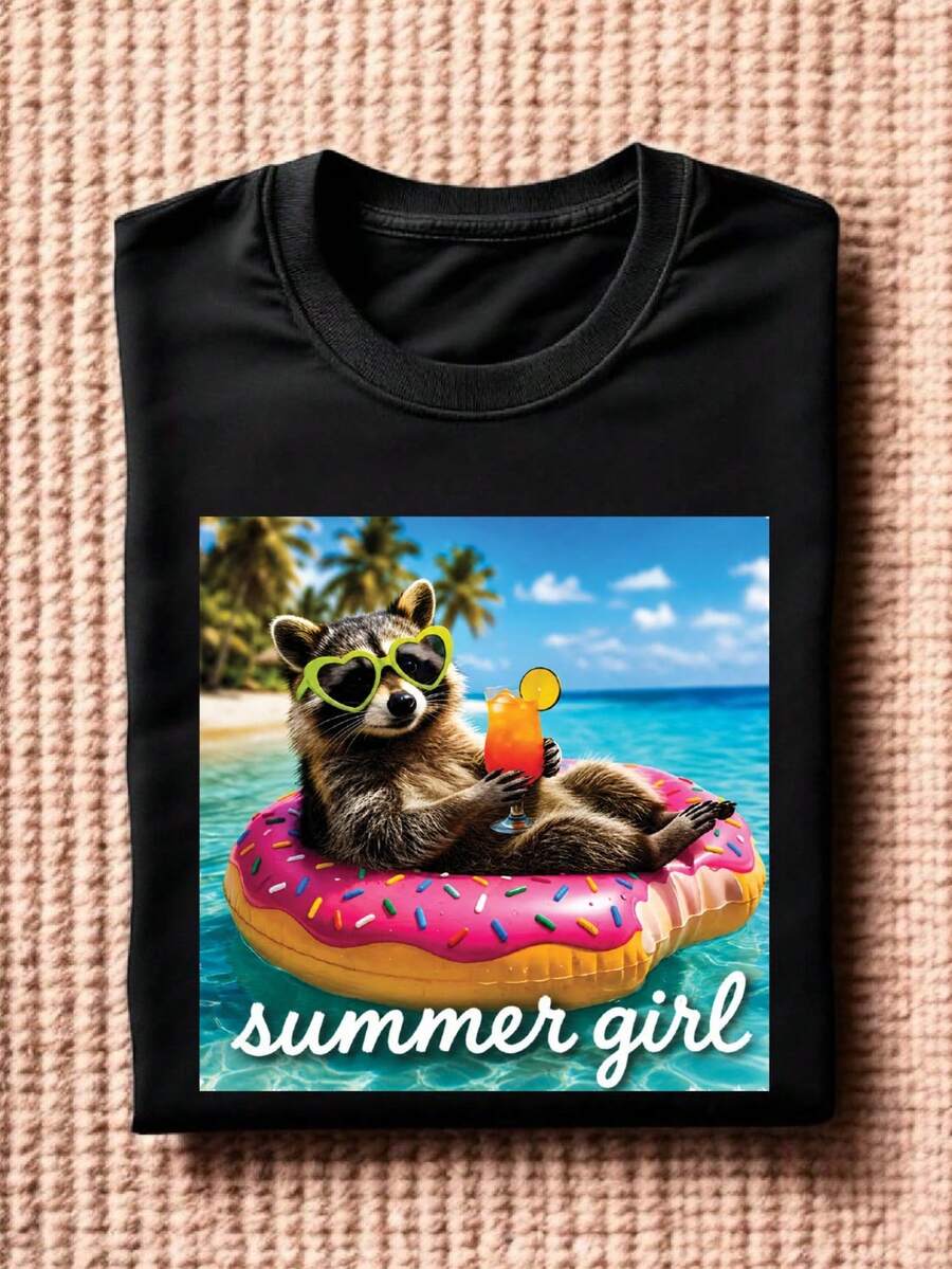 Girl Summer Raccoon T-Shirt