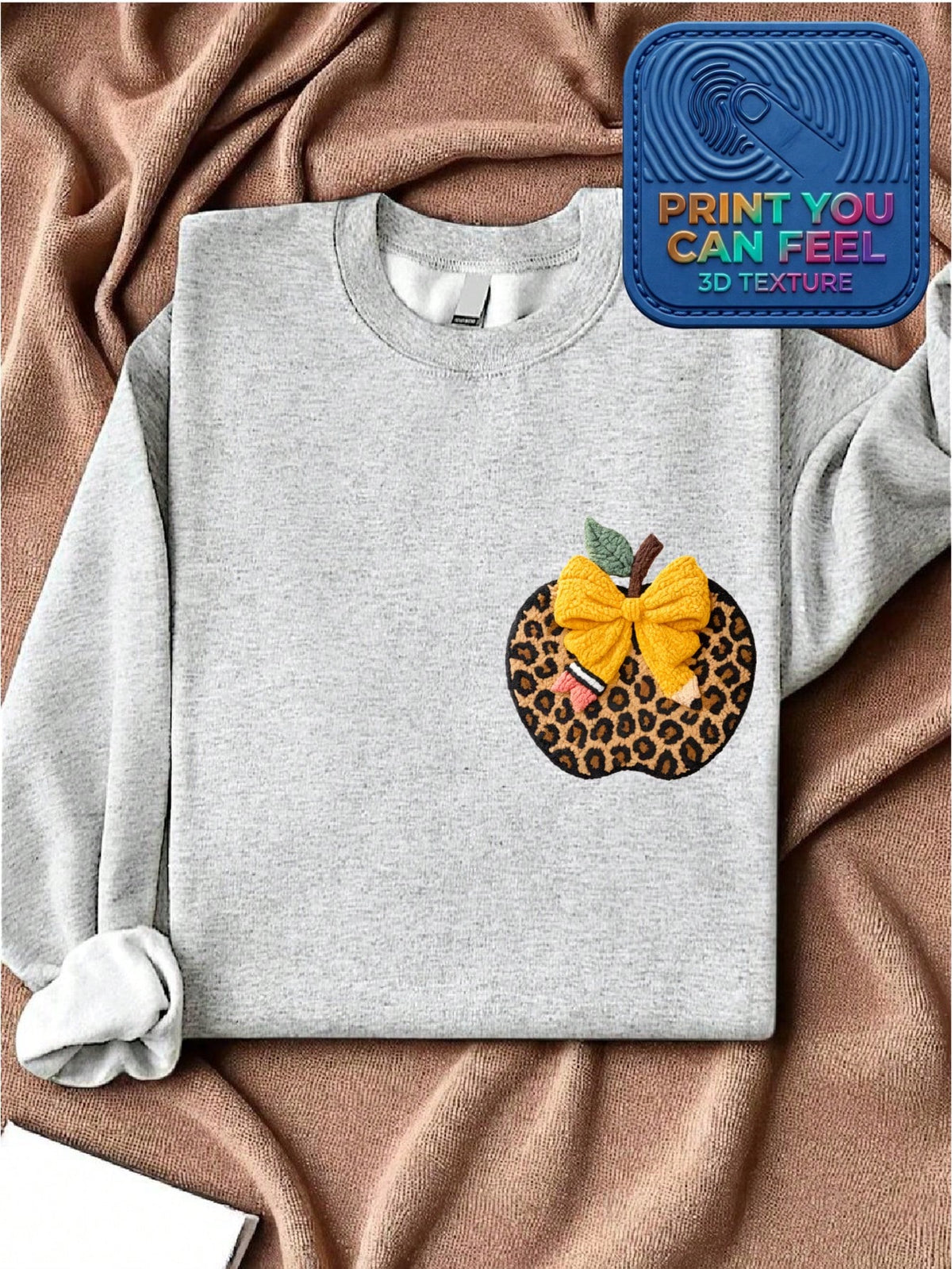 Retro Leopard Apple 3D Patch Teacher Sweatshirt