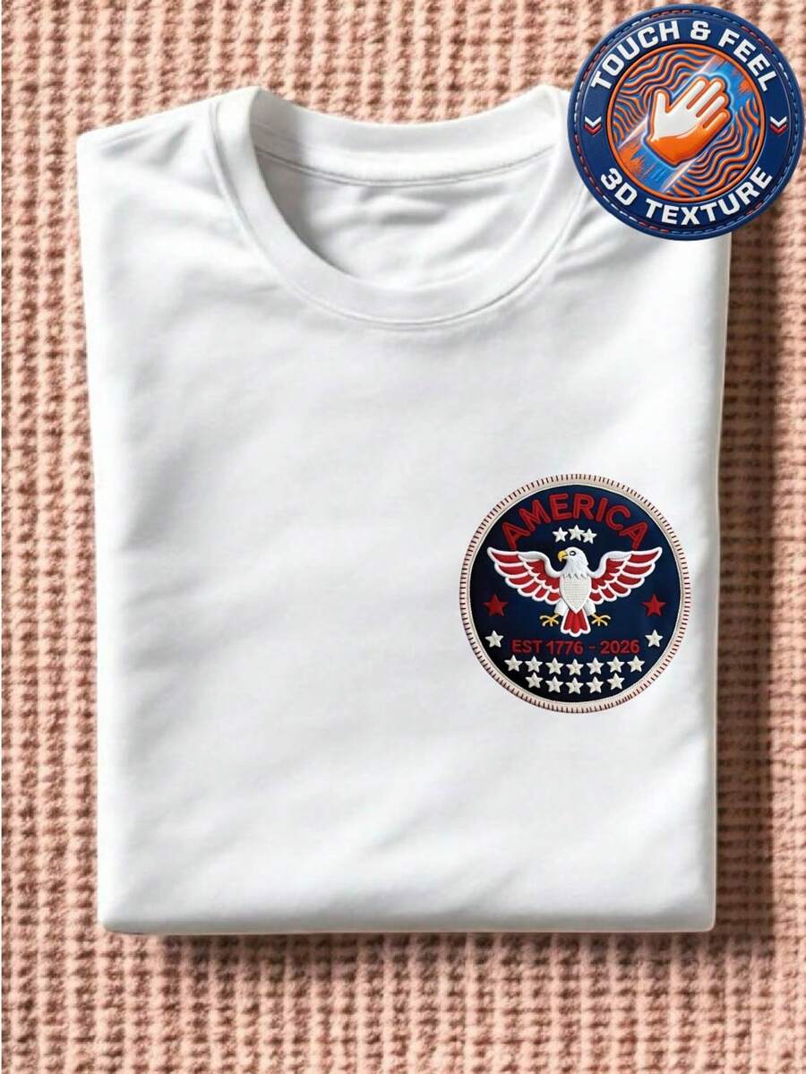4th Of July Patchwork 3D UV Printer Patch T-Shirt